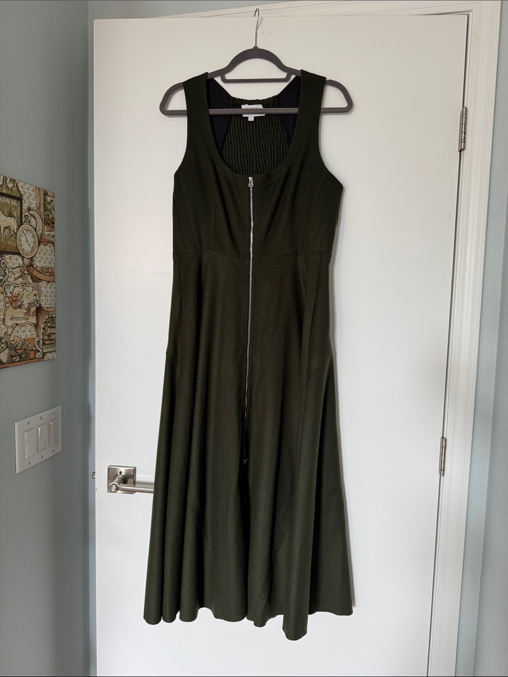 La Ligne Selby Olive Green Sleeveless Zip-Front Fit-and-Flare Dress